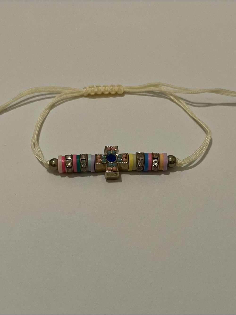 Beaded Cross Friendship Bracelet in Pastel Colors